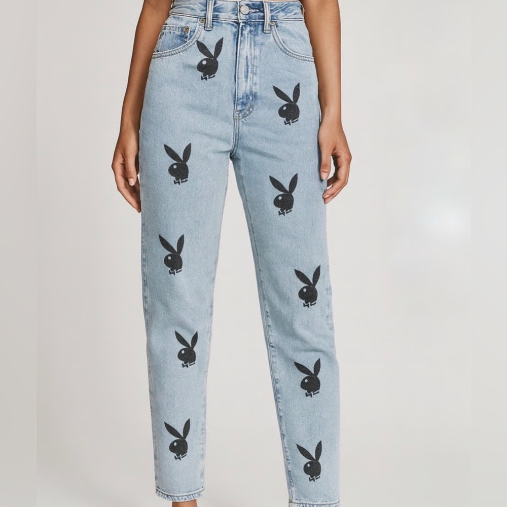 Playboy x Pac Sun High Rise Straight Leg Bunny Print Jeans Sz 24 - Picture 1 of 4